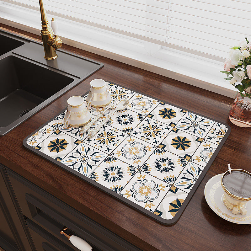 Super Size Retro Quick-Drying Water-Draining Mat for Kitchen Bar Countertops