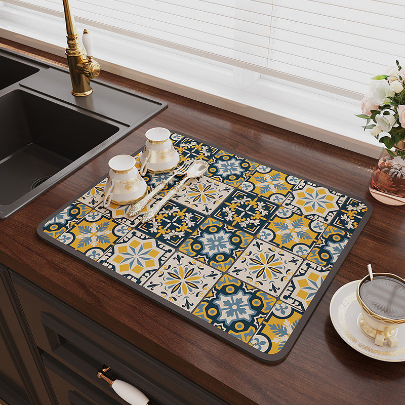 Super Size Retro Quick-Drying Water-Draining Mat for Kitchen Bar Countertops