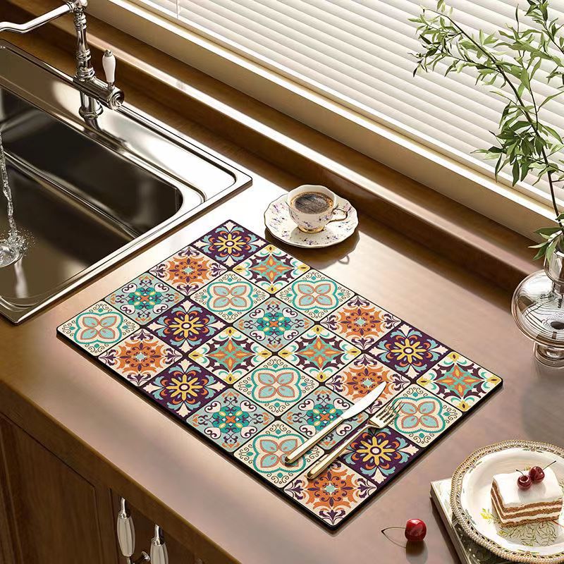 Super Size Retro Quick-Drying Water-Draining Mat for Kitchen Bar Countertops