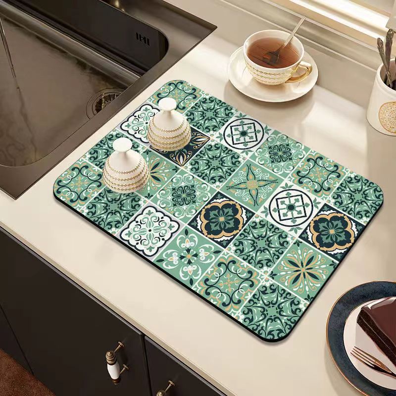 Super Size Retro Quick-Drying Water-Draining Mat for Kitchen Bar Countertops