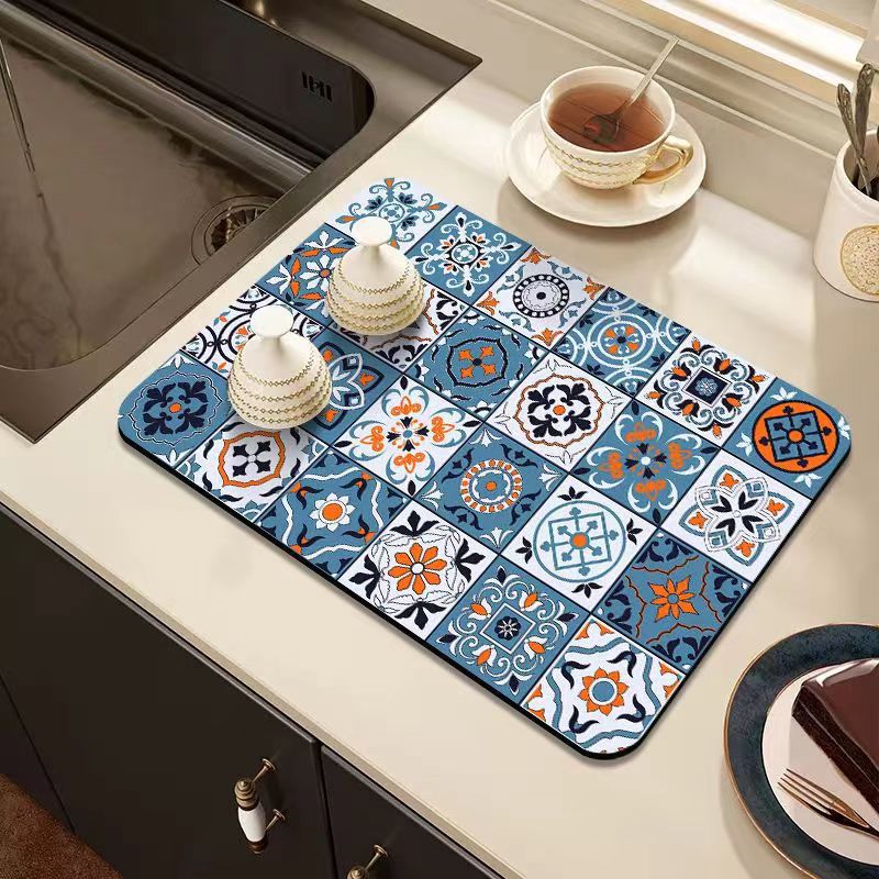 Super Size Retro Quick-Drying Water-Draining Mat for Kitchen Bar Countertops