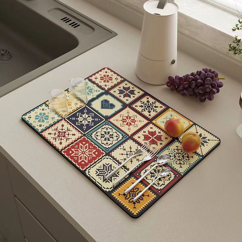 Super Size Retro Quick-Drying Water-Draining Mat for Kitchen Bar Countertops