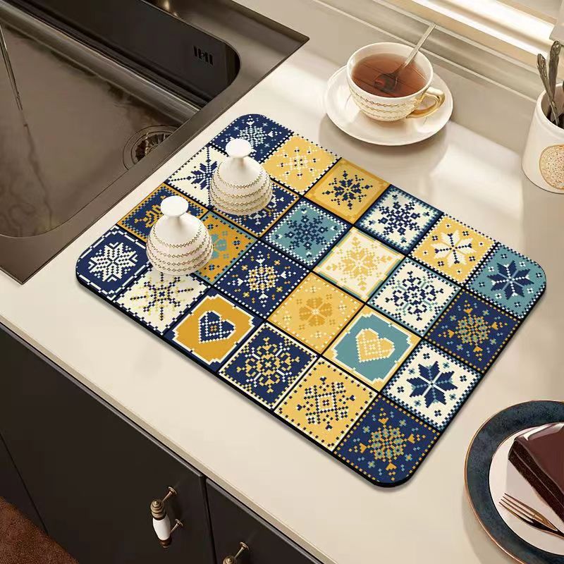 Super Size Retro Quick-Drying Water-Draining Mat for Kitchen Bar Countertops
