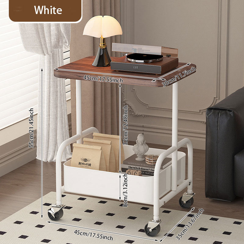 Walnut Wood Iron Frame Side Table – 360° Swivel Casters for Easy Move