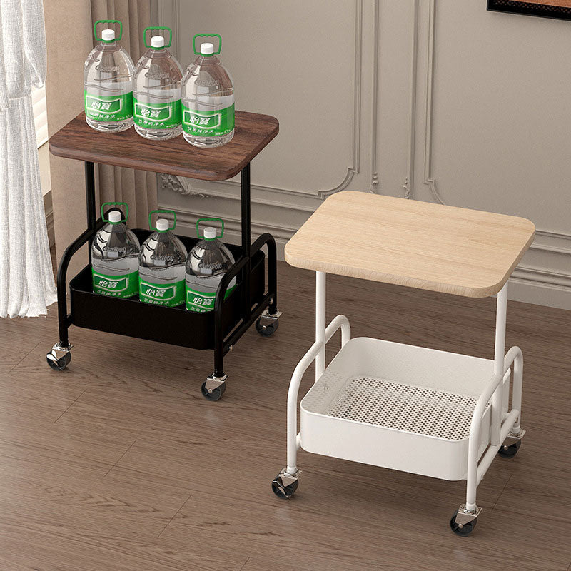 Walnut Wood Iron Frame Side Table – 360° Swivel Casters for Easy Move