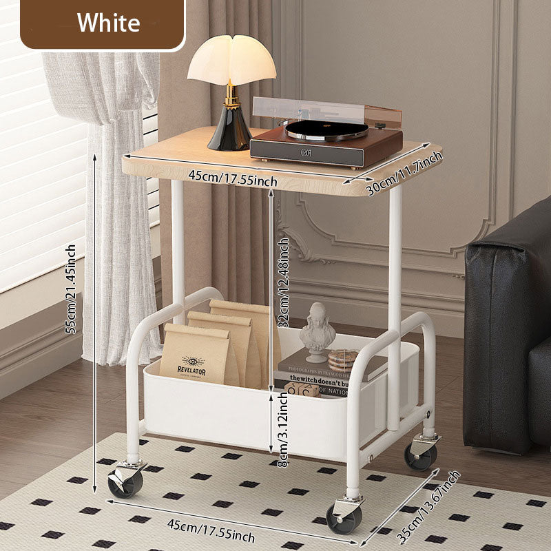 Walnut Wood Iron Frame Side Table – 360° Swivel Casters for Easy Move