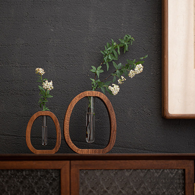 Walnut Wood Test Tube Vase – Minimalist Design