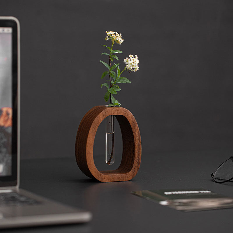 Walnut Wood Test Tube Vase – Minimalist Design