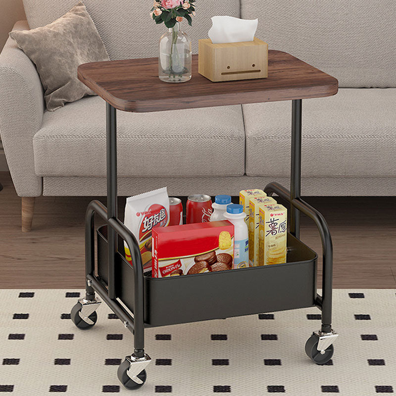 Walnut Wood Iron Frame Side Table – 360° Swivel Casters for Easy Move