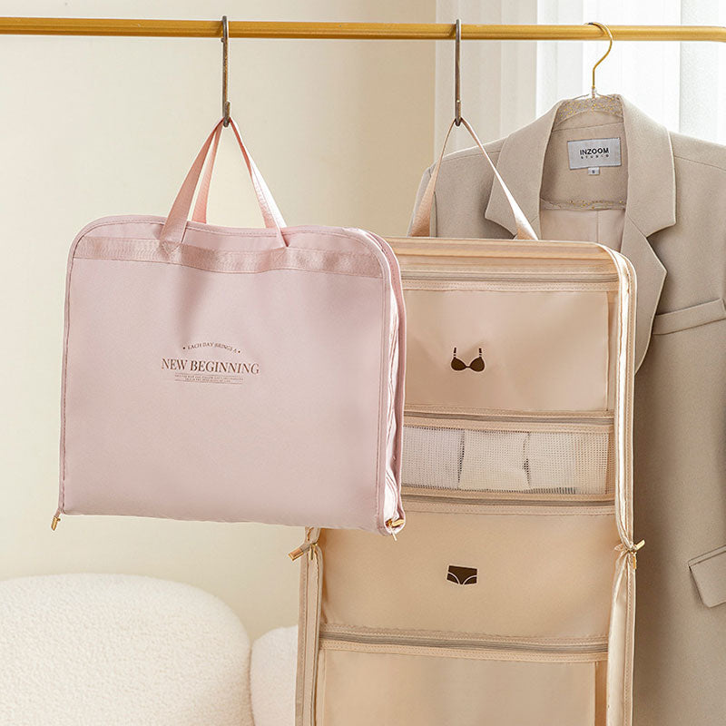 Large-Capacity Travel Clothes Storage Bag: Compartment Design with Handles & Dual Zippers