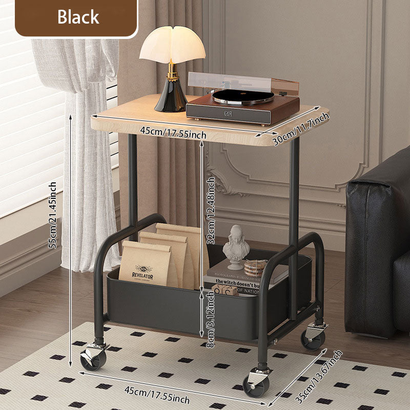 Walnut Wood Iron Frame Side Table – 360° Swivel Casters for Easy Move