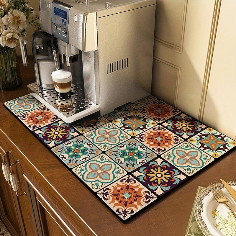 Super Size Retro Quick-Drying Water-Draining Mat for Kitchen Bar Countertops
