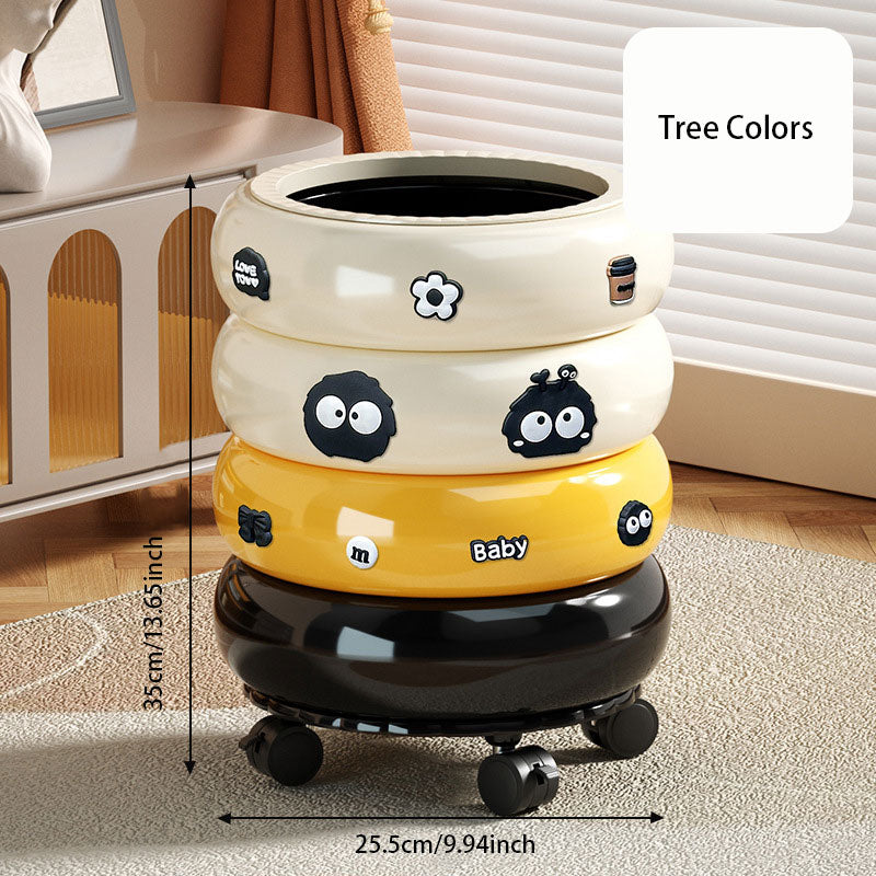 Cute Donut Garbage Bin – Covered Design & 360° Swivel Wheels