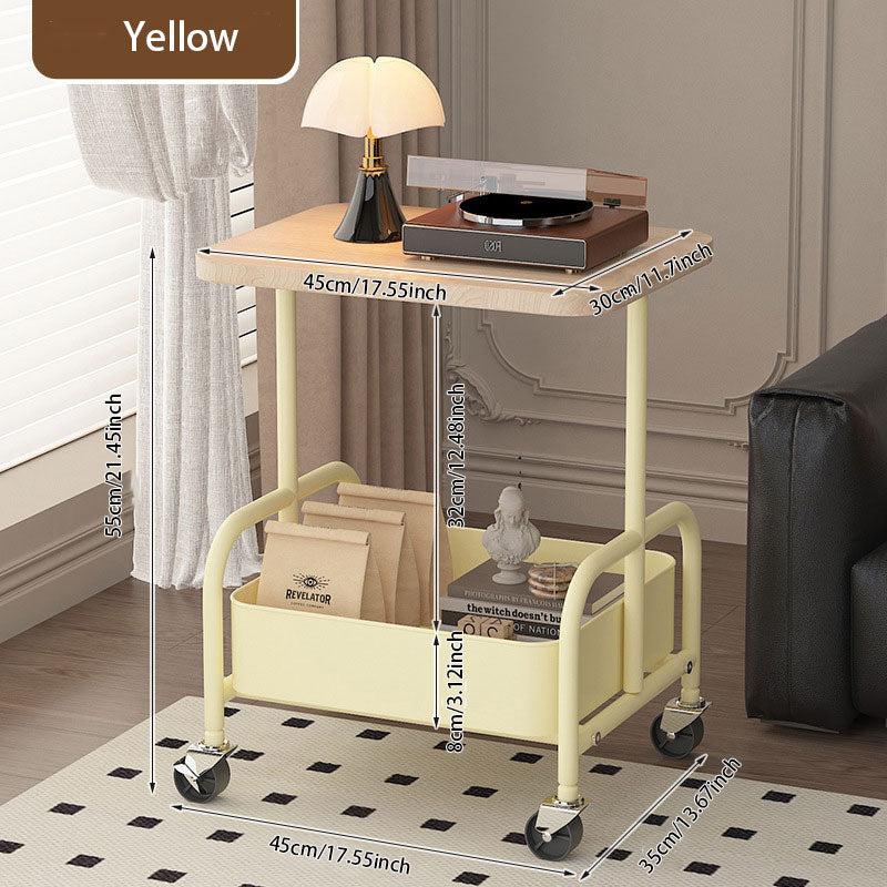 Walnut Wood Iron Frame Side Table – 360° Swivel Casters for Easy Move