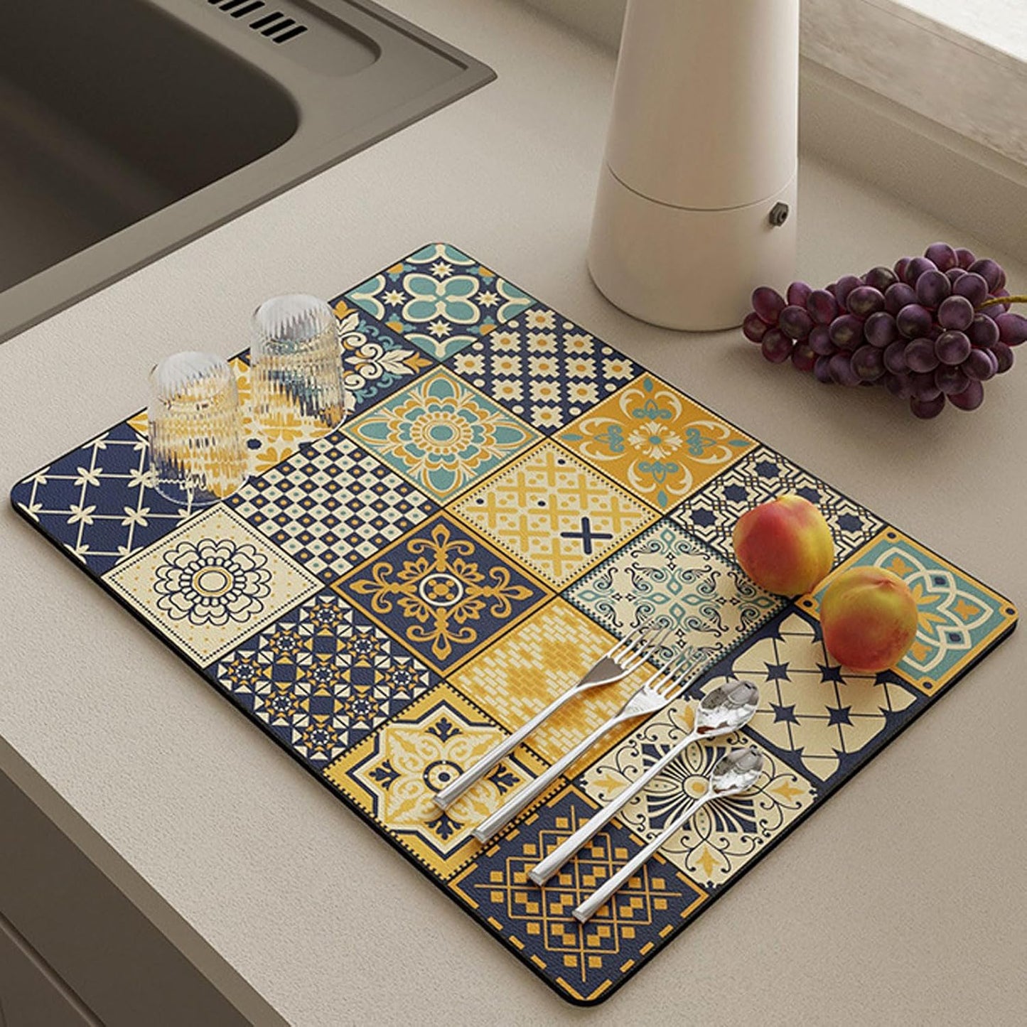 Super Size Retro Quick-Drying Water-Draining Mat for Kitchen Bar Countertops