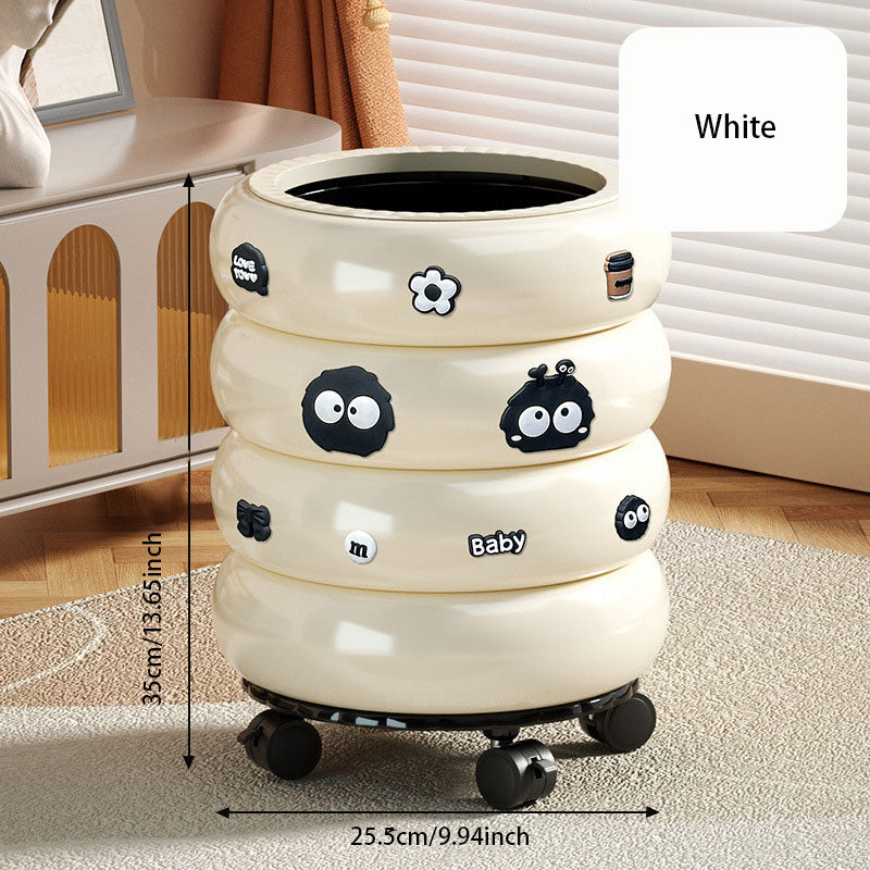 Cute Donut Garbage Bin – Covered Design & 360° Swivel Wheels