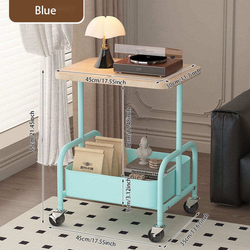 Walnut Wood Iron Frame Side Table – 360° Swivel Casters for Easy Move